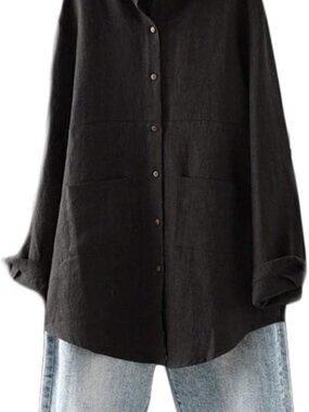 Black Linen Shirt Jacket Dress Tunic Women's Plus XXL
